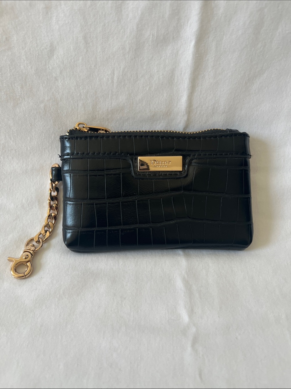 Dune London Black Croc-Embossed Key Pouch with Gold Hardware